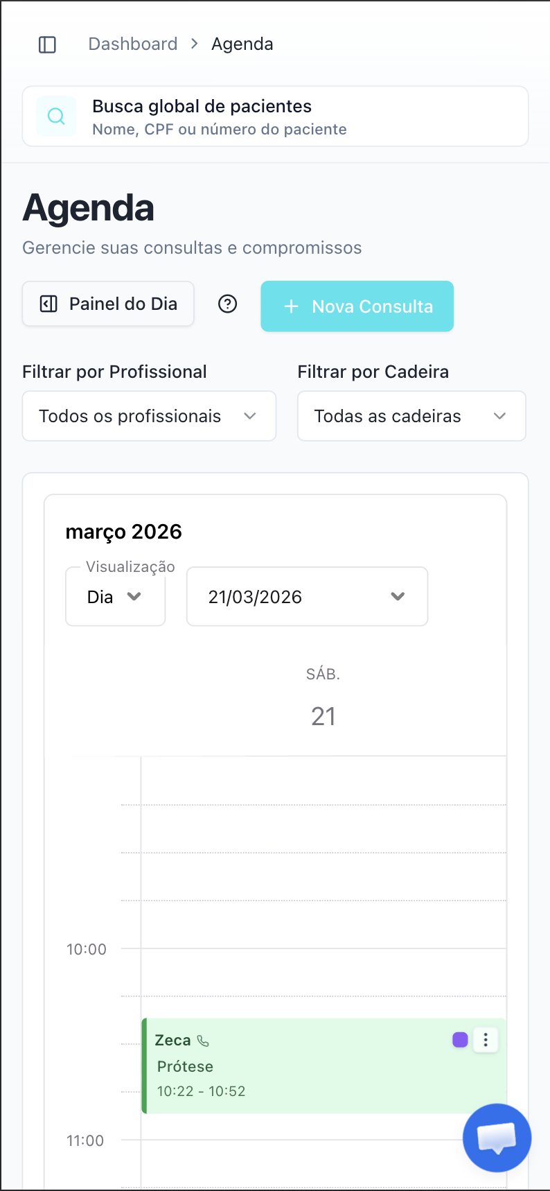 Tela mobile da agenda do Denvio Gestão