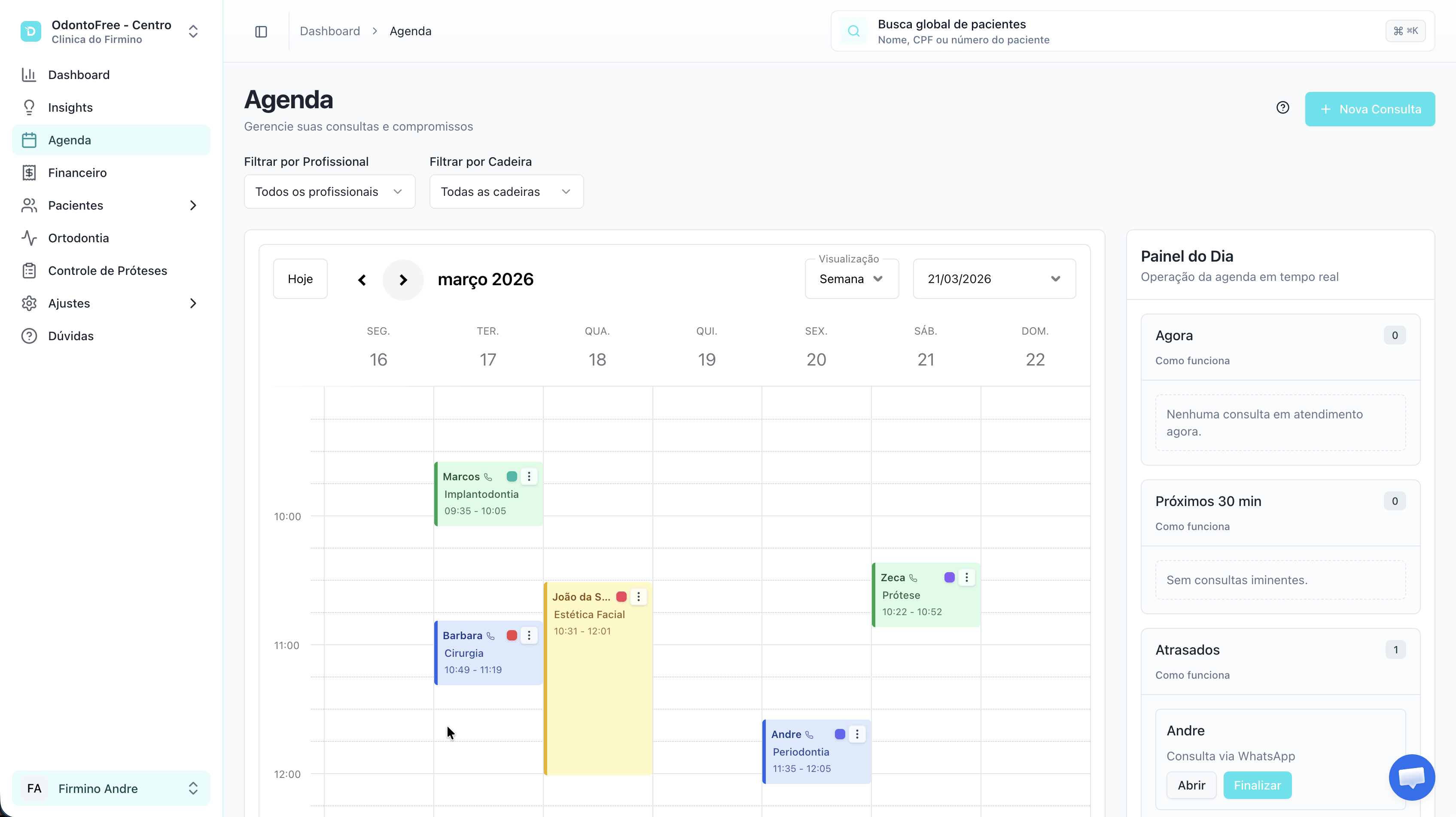 Tela de agenda do Denvio Gestão